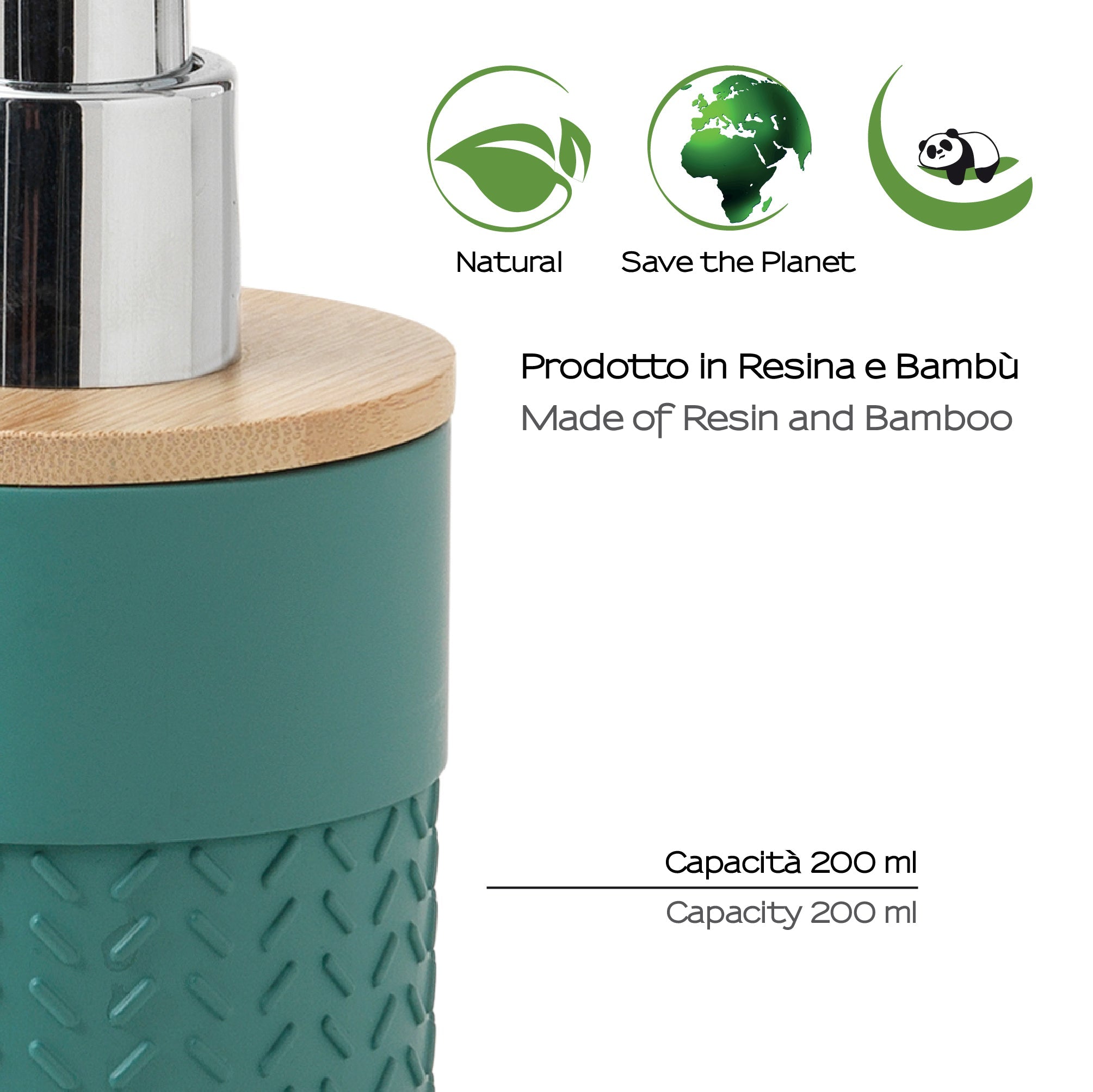  Dispenser sapone con erogatore in plastica cromata Gedy serie Thea - Verde/Naturale