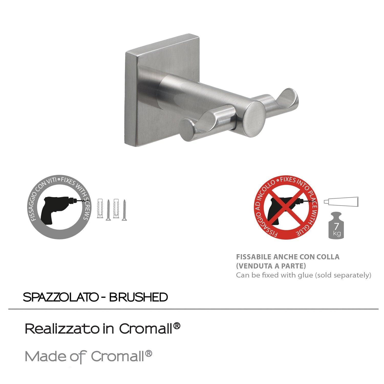  Appendiabiti doppio a muro di Gedy serie Fuji - Spazzolato by CeramicStore | Lo specialista del tuo bagno