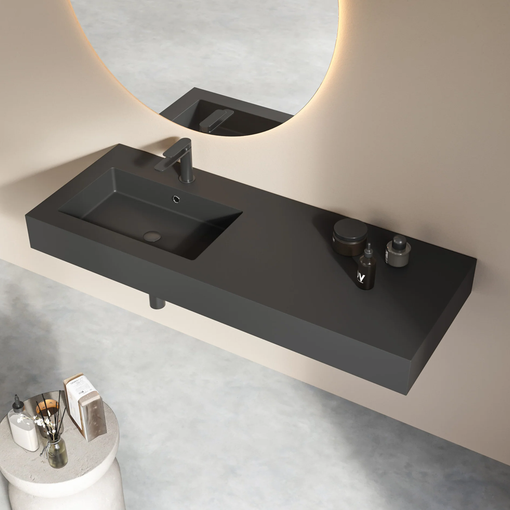 Lavabo top Bathcore serie Orion con vasca decentrata in mineral marmo - varie finiture 7