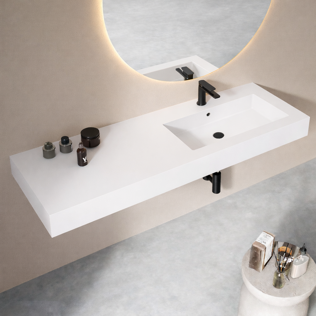 Lavabo top Bathcore serie Orion con vasca decentrata in mineral marmo - varie finiture 3