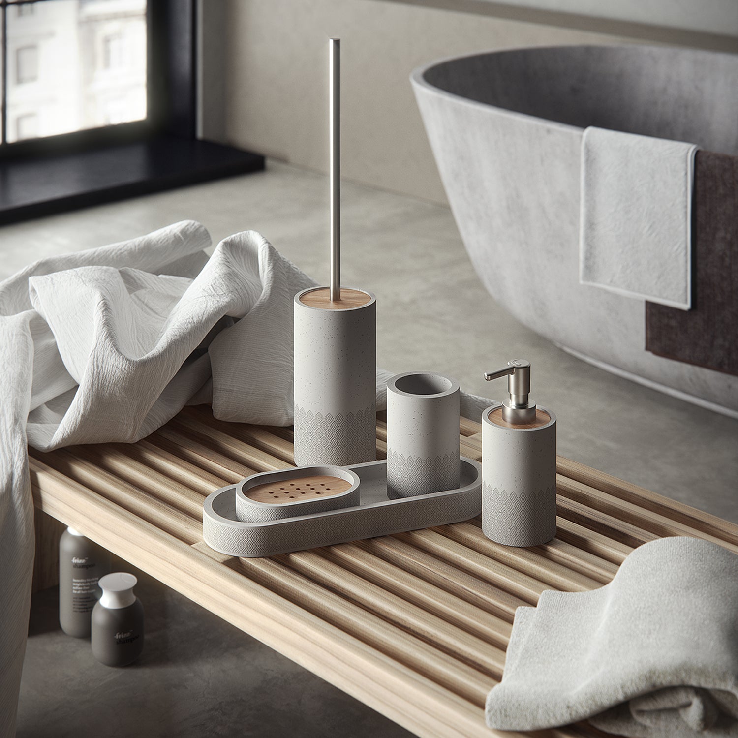  Vassoio Portaoggetti in cemento e bambà¹ Gedy serie Afrodite - Grigio by CeramicStore | Lo specialista del tuo bagno