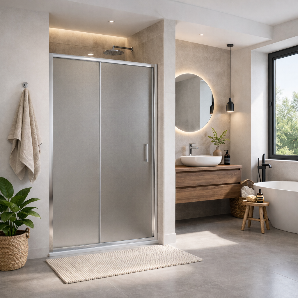 Porta doccia nicchia scorrevole T-Special cromo vetro opaco 100-150 cm