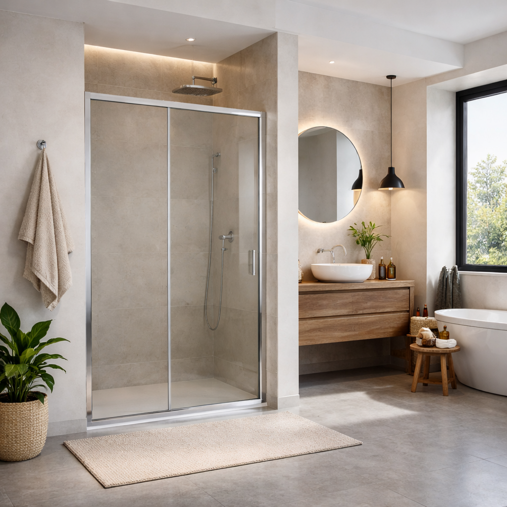 Porta doccia nicchia scorrevole T-Special cromo vetro trasparente 100-150 cm