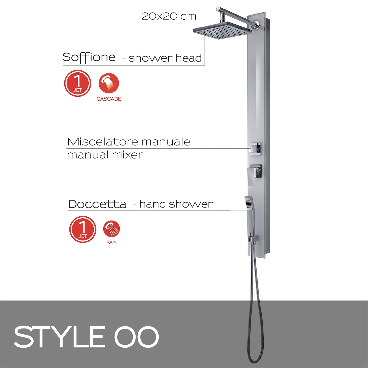  Pannello doccia completo in vetro temperato modello Style 00 di Gedy - Argento by CeramicStore | Lo specialista del tuo bagno