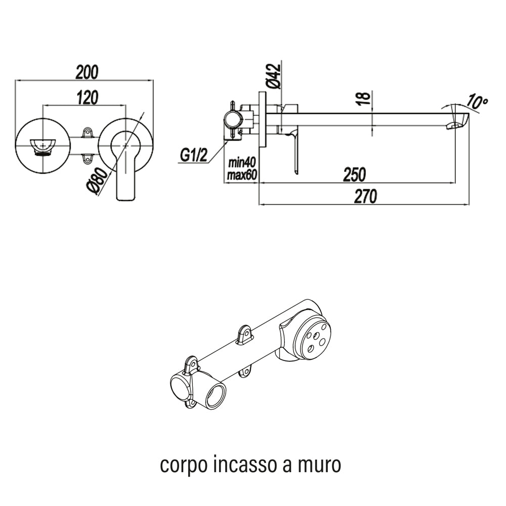 Miscelatore monocomando lavabo a muro Rubiflux serie Zea - Cromo 4