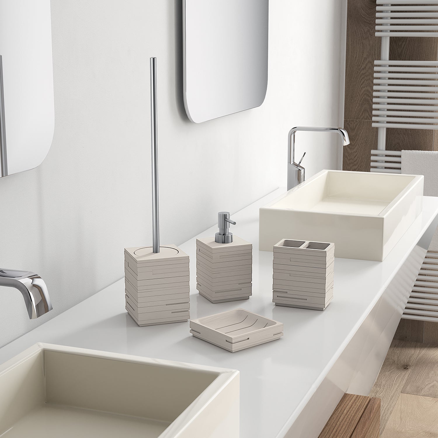 Scopino da appoggio con ciuffo in setole Gedy serie Quadrotto - Tortora chiaro by CeramicStore | Lo specialista del tuo bagno
