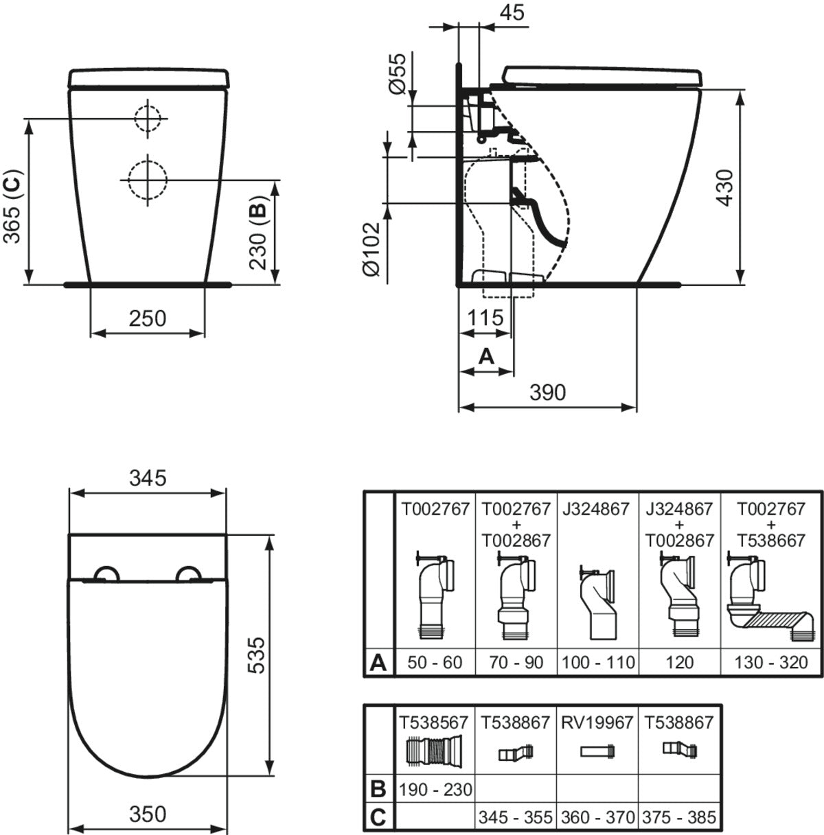 Sanitari Ideal Standard i.life O con scarico traslato fino a 32 cm con sedile soft close slim 6