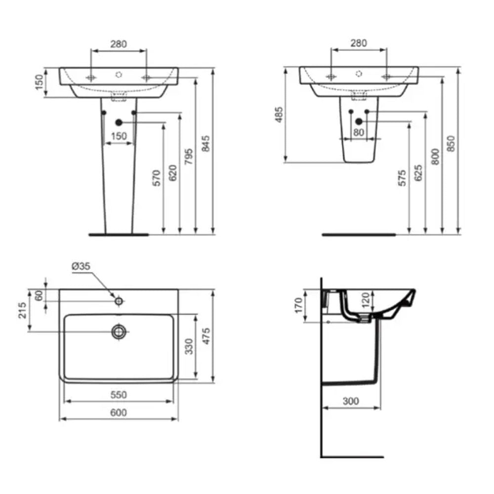 Lavabo sospeso Ideal Standard i.life B 60x47,5 con foro rubinetto e troppopieno 5