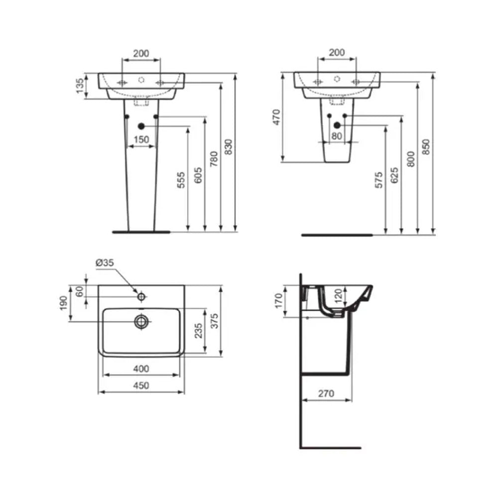 Lavabo sospeso Ideal Standard i.life B 45x37,5 con foro rubinetto e troppopieno 4