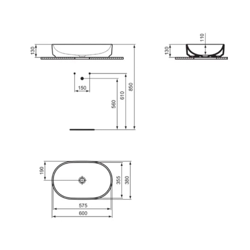 Lavabo da appoggio ovale Ideal Standard i.life O 60x38 cm - Bianco lucido 6