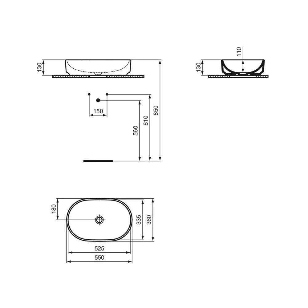 Lavabo da appoggio ovale Ideal Standard i.life O 55x36 cm - Bianco lucido 6