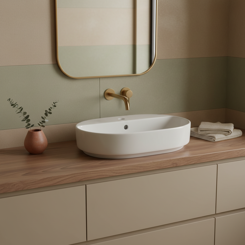 Lavabo d’appoggio ovale Ideal Standard i.Life O 55x40 cm con foro rubinetteria - Bianco lucido