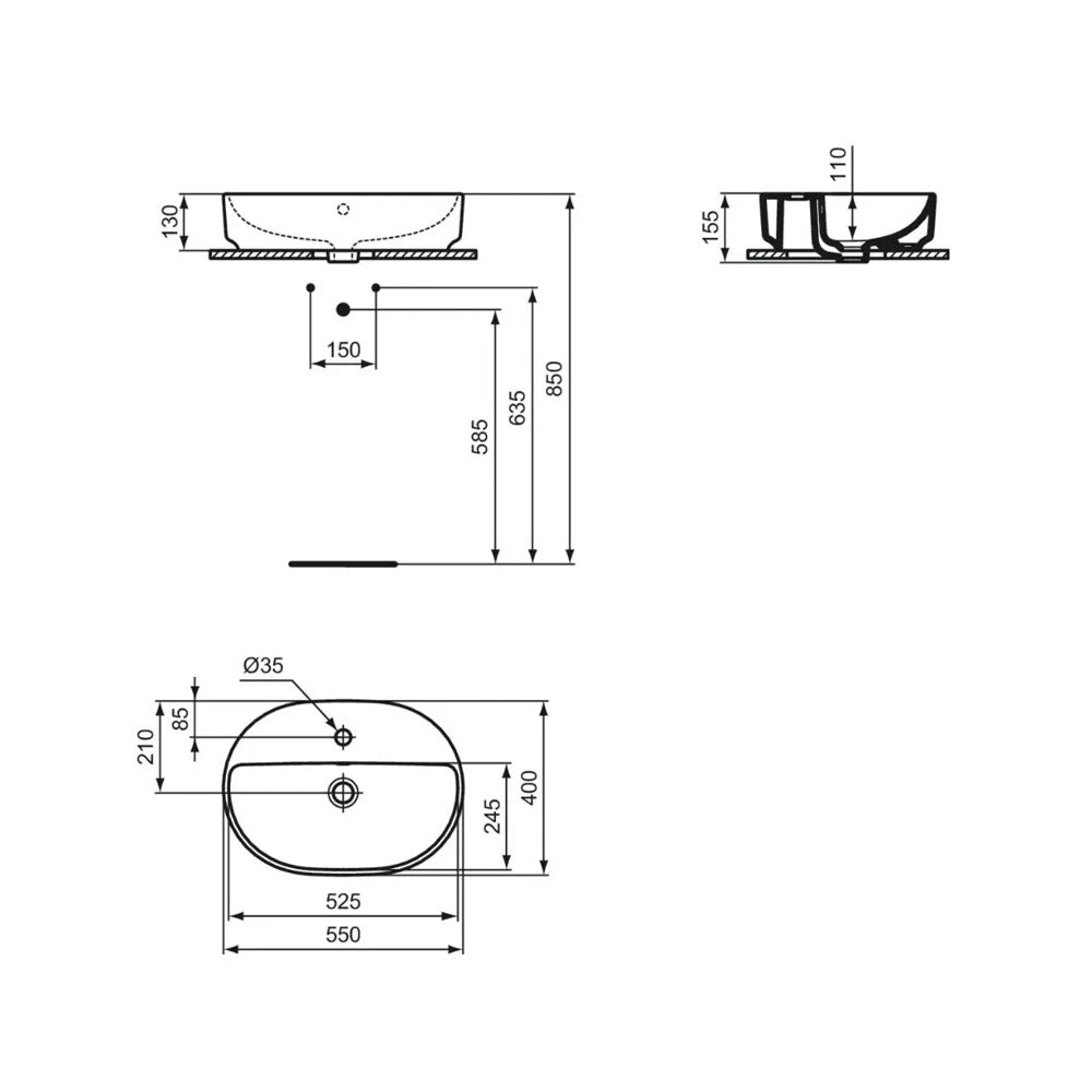 Lavabo d’appoggio ovale Ideal Standard i.Life O 55x40 cm con foro rubinetteria - Bianco lucido 5