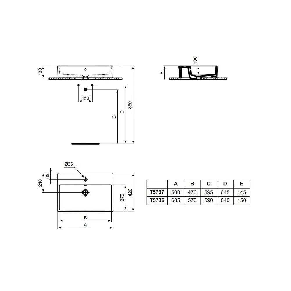 Lavabo da appoggio rettangolare Ideal Standard i.life B 50x42 cm - Bianco lucido 6