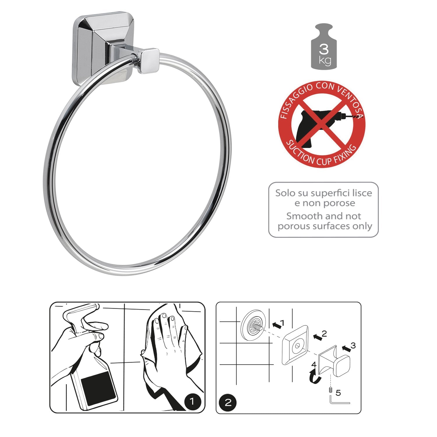  Portasalviette ad anello con ventosa Gedy Ventus cm 18.8x6x20.5 in Acciaio Inox by CeramicStore | Lo specialista del tuo bagno