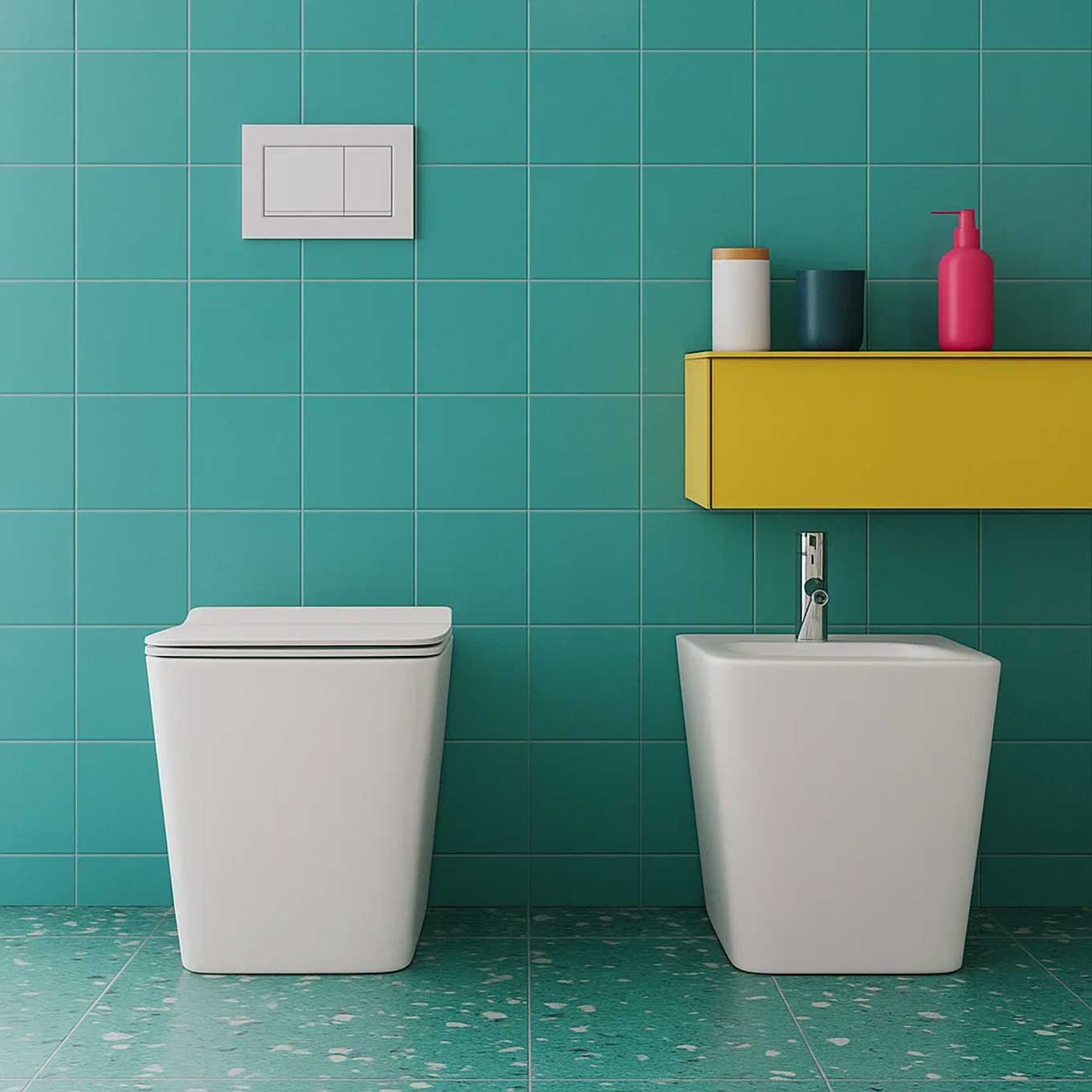 Sanitari filomuro senza brida con copriwater Soft Close BathCore serie Tela L 36 x P 56 x H 41 cm â€“ Bianco lucido