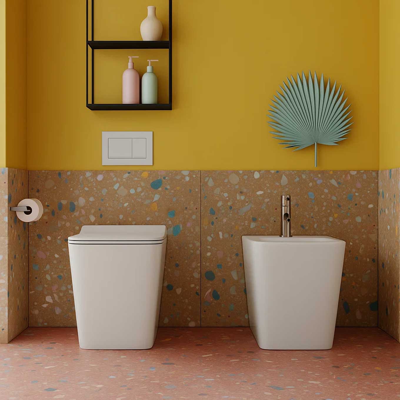  Sanitari filomuro senza brida con copriwater Soft Close BathCore serie Tela L 36 x P 56 x H 41 cm â€“ Bianco lucido