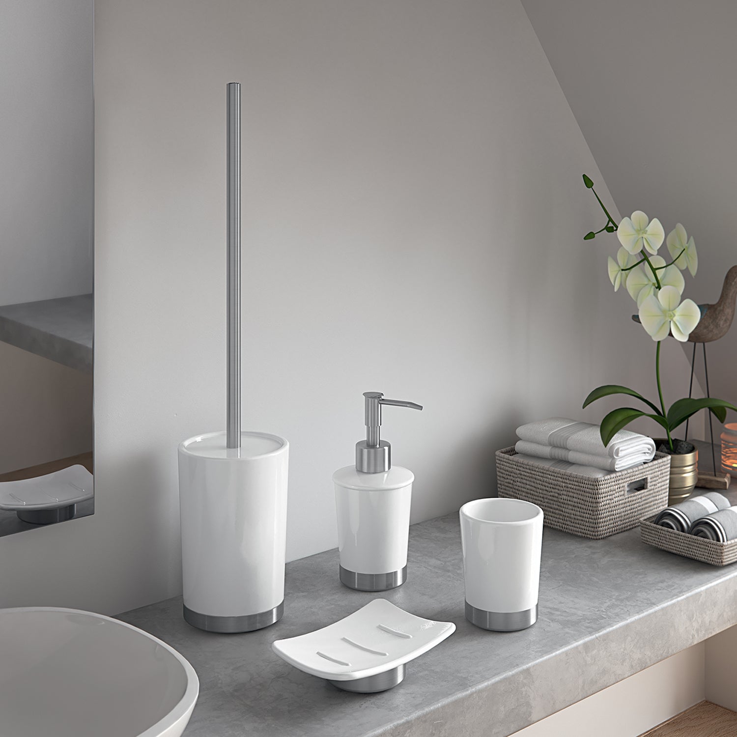  Scopino in ceramica e Acciaio Inox Gedy serie Petunia - Bianco by CeramicStore | Lo specialista del tuo bagno