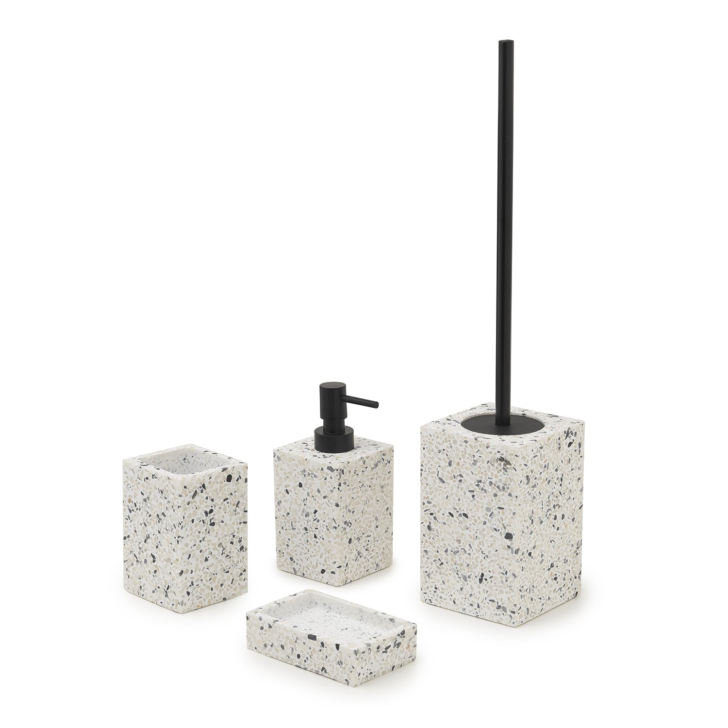  Portasapone in resina e pietre Gedy serie Zoe - Graniglia marmo bianco/nero