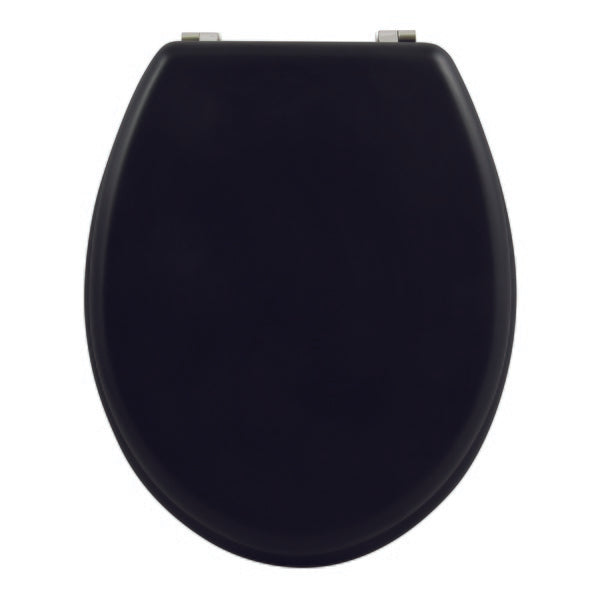 Sedile WC universale modello KLAK realizzato in MDF Nero opaco e Cerniere in acciaio inox