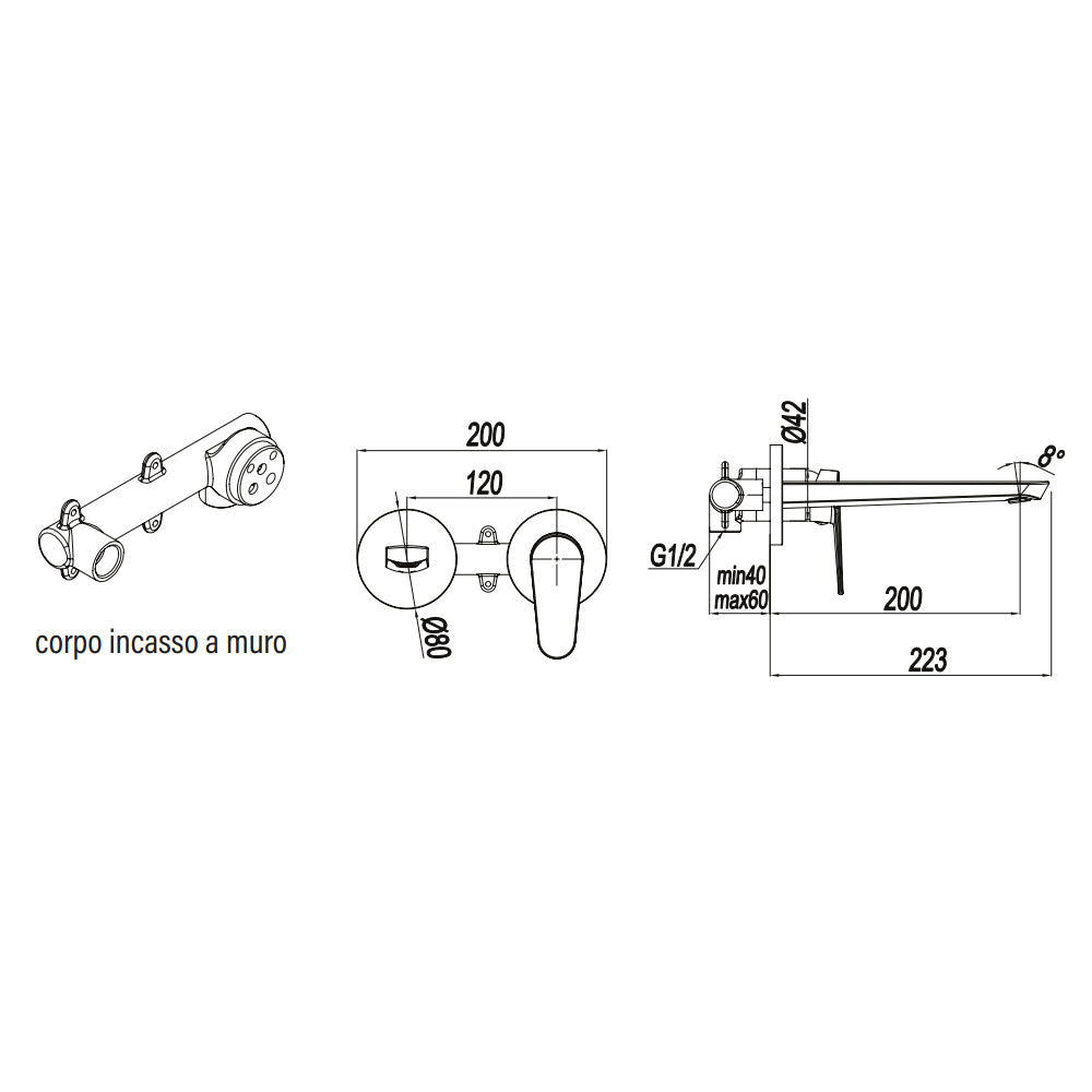 Miscelatore monocomando lavabo a muro RubiFlux serie Ampra - Cromo 4