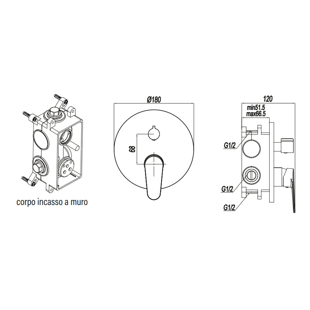 Miscelatore monocomando da incasso per doccia RubiFlux serie Ampra - Cromo 6