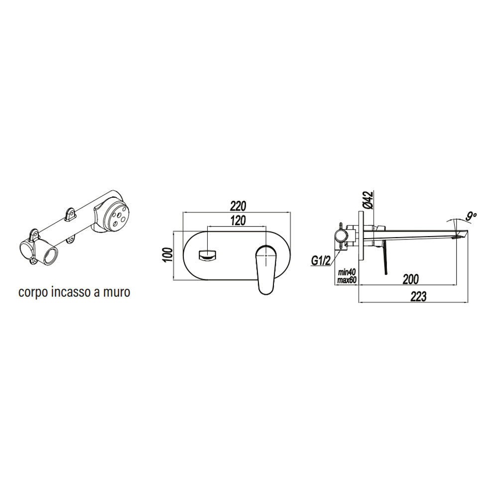 Miscelatore monocomando lavabo a muro RubiFlux serie Ampra - Cromo 5