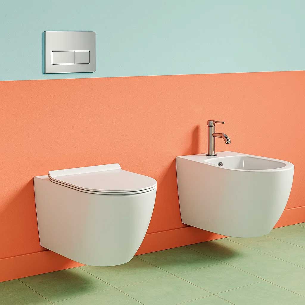  Coppia sanitari sospesi Bathcore con copriwater incluso - serie Aura