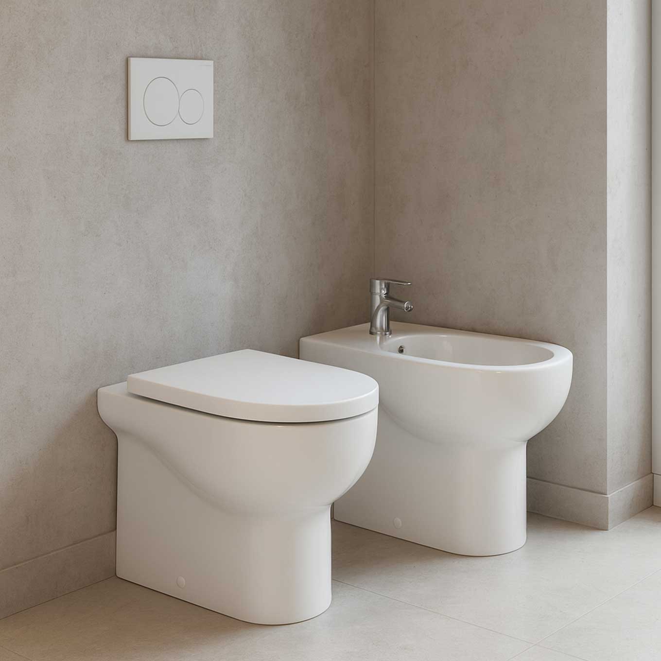Sanitari Filomuro con scarico traslato Ceramica Azzurra Nuvola con sedile soft-close 55x35xH48 cm