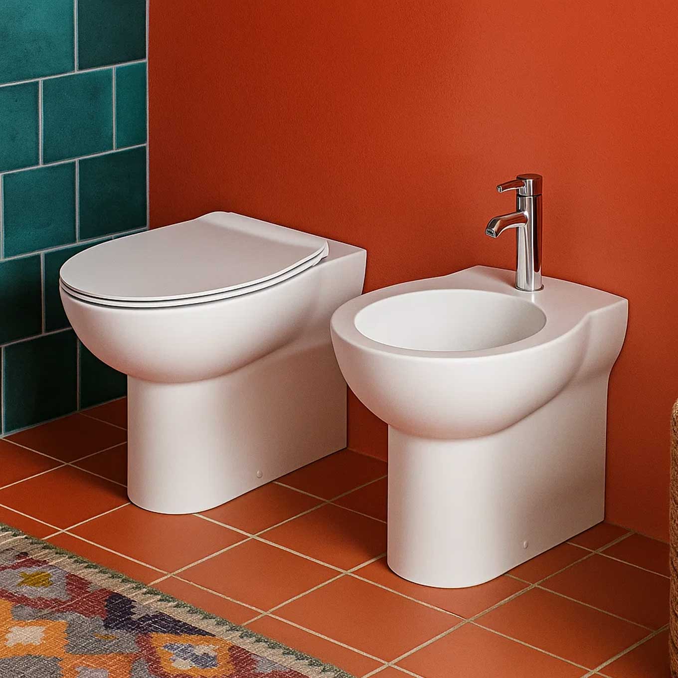 Sanitari filo parete ceramica azzurra fast wc + bidet + sedile soft close slim