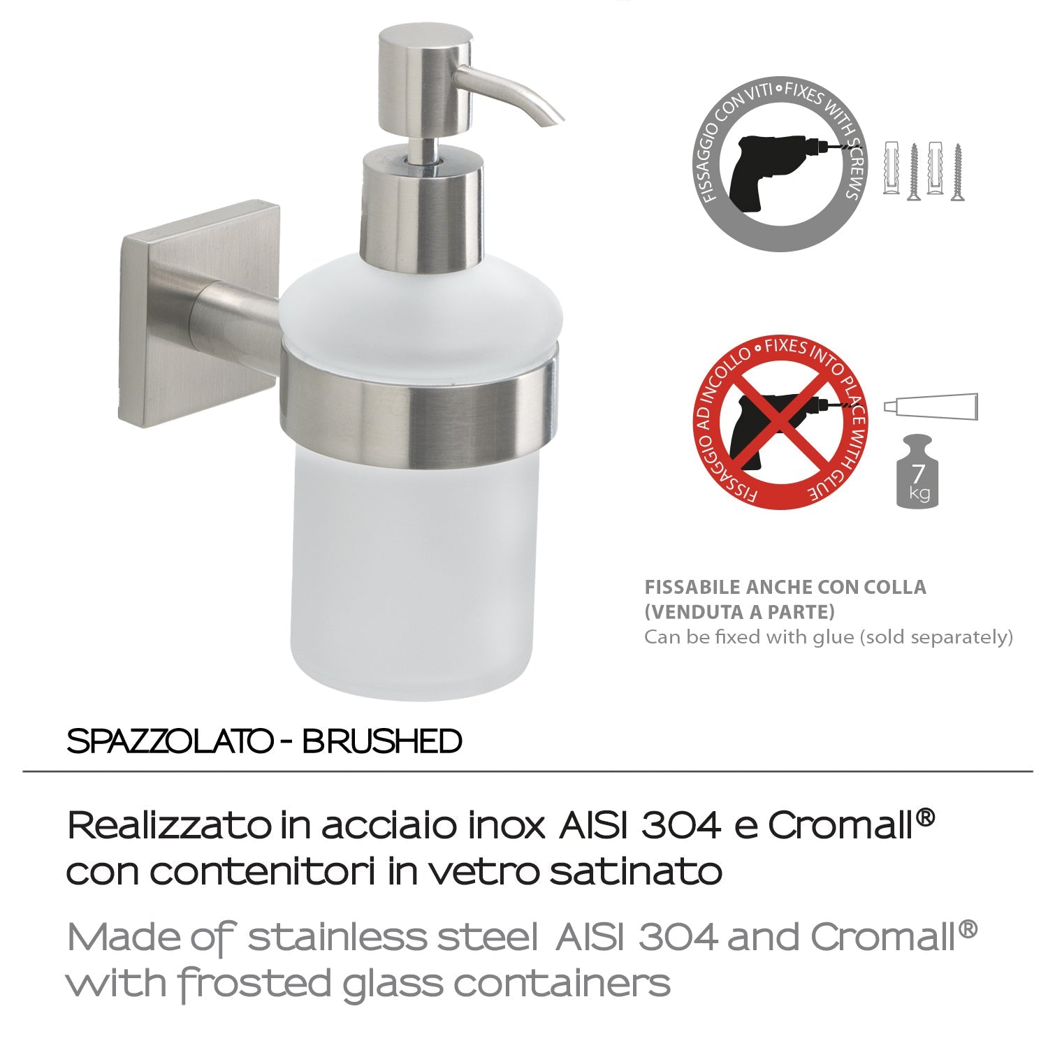  Dosasapone con erogatore in Cromall Gedy serie Fuji - Spazzolato by CeramicStore | Lo specialista del tuo bagno