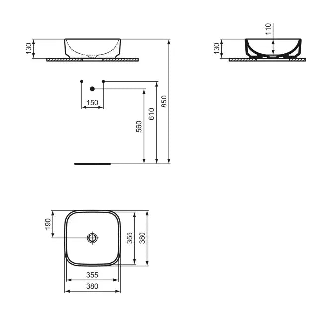 Lavabo da appoggio rettangolare Ideal Standard i.life B  38x38 cm - Bianco lucido 5