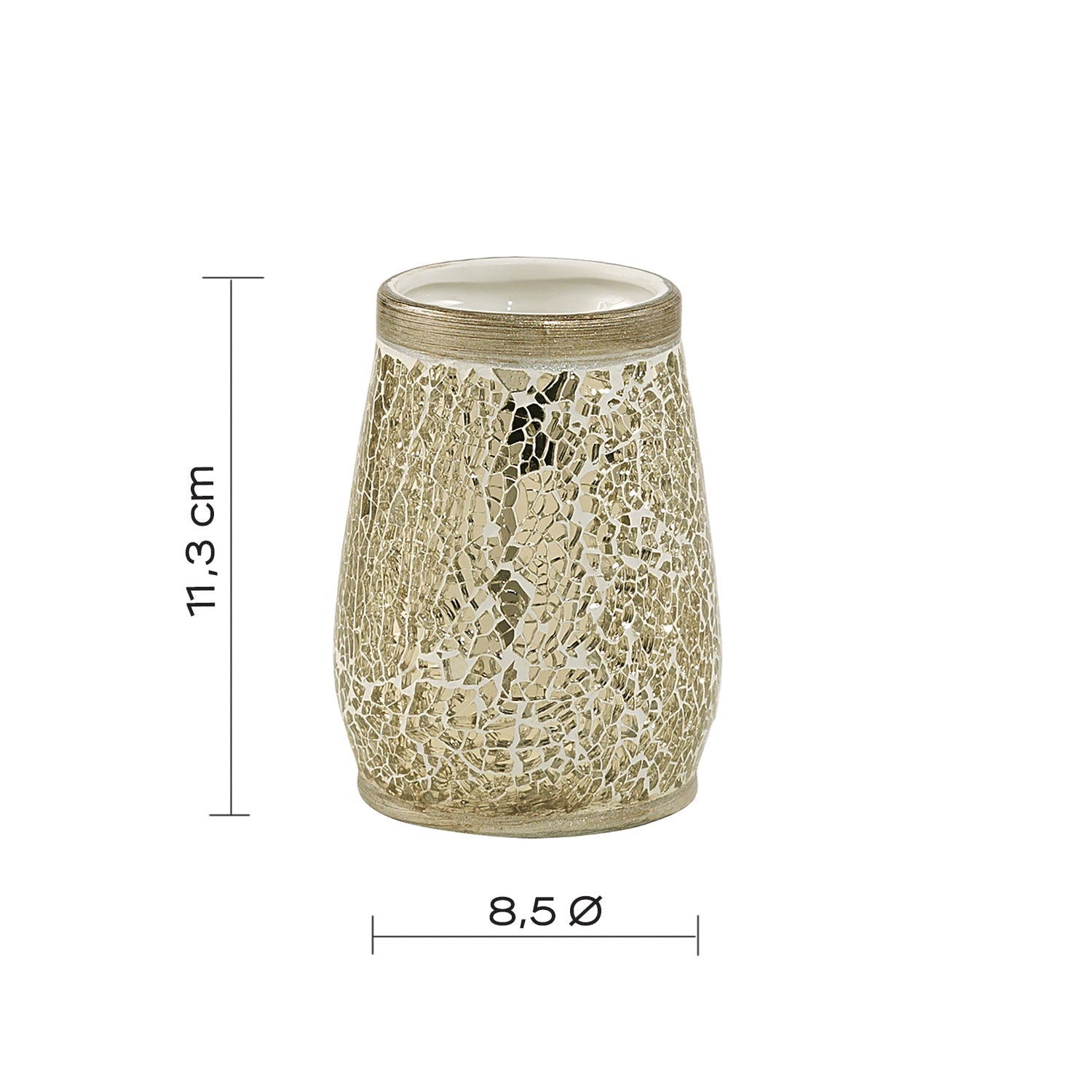  Portaspazzolini in ceramica e vetro di Gedy serie Myosotis - Crema/Oro