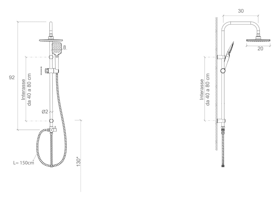 Colonna doccia Barron DocciaGo in acciaio con soffione 20 cm e doccetta 3