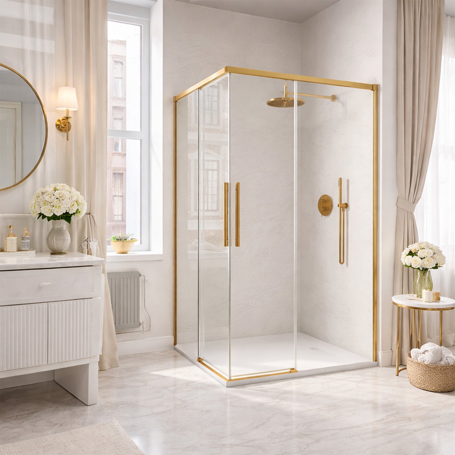 Box doccia angolare scorrevole soft close Run con vetro 8 mm anticalcare e altezza 200 cm - varie finiture