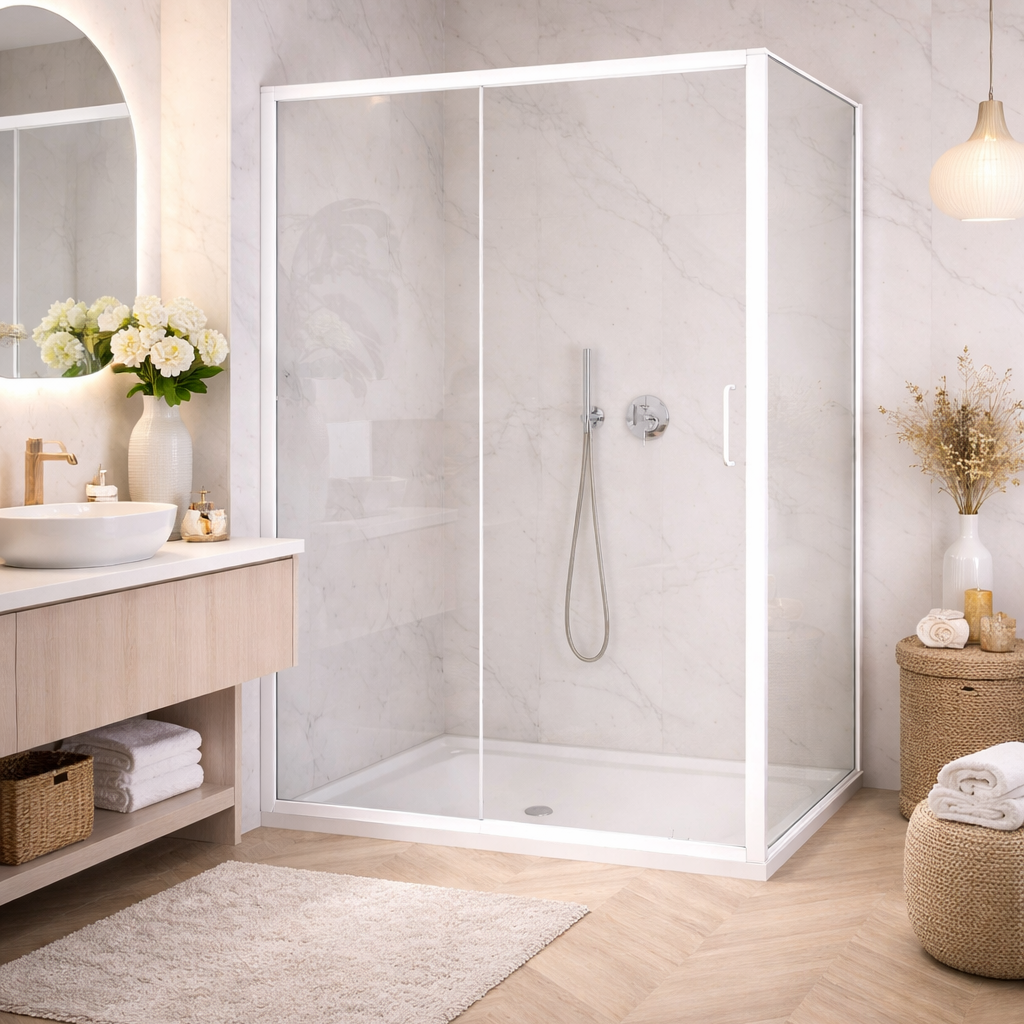 Box doccia porta scorrevole con lato fisso T-Special vetro 5 mm H195 profilo bianco