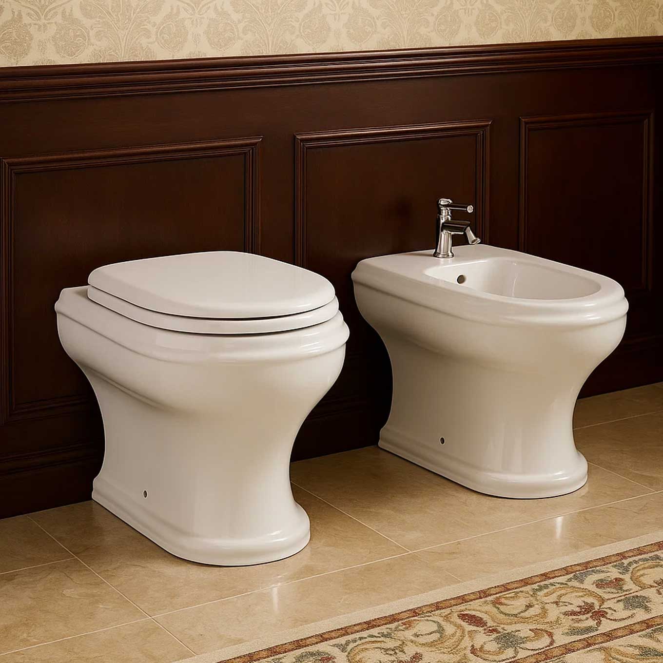 Sanitari filomuro con scarico traslato Azzurra serie Charme con sedile soft close