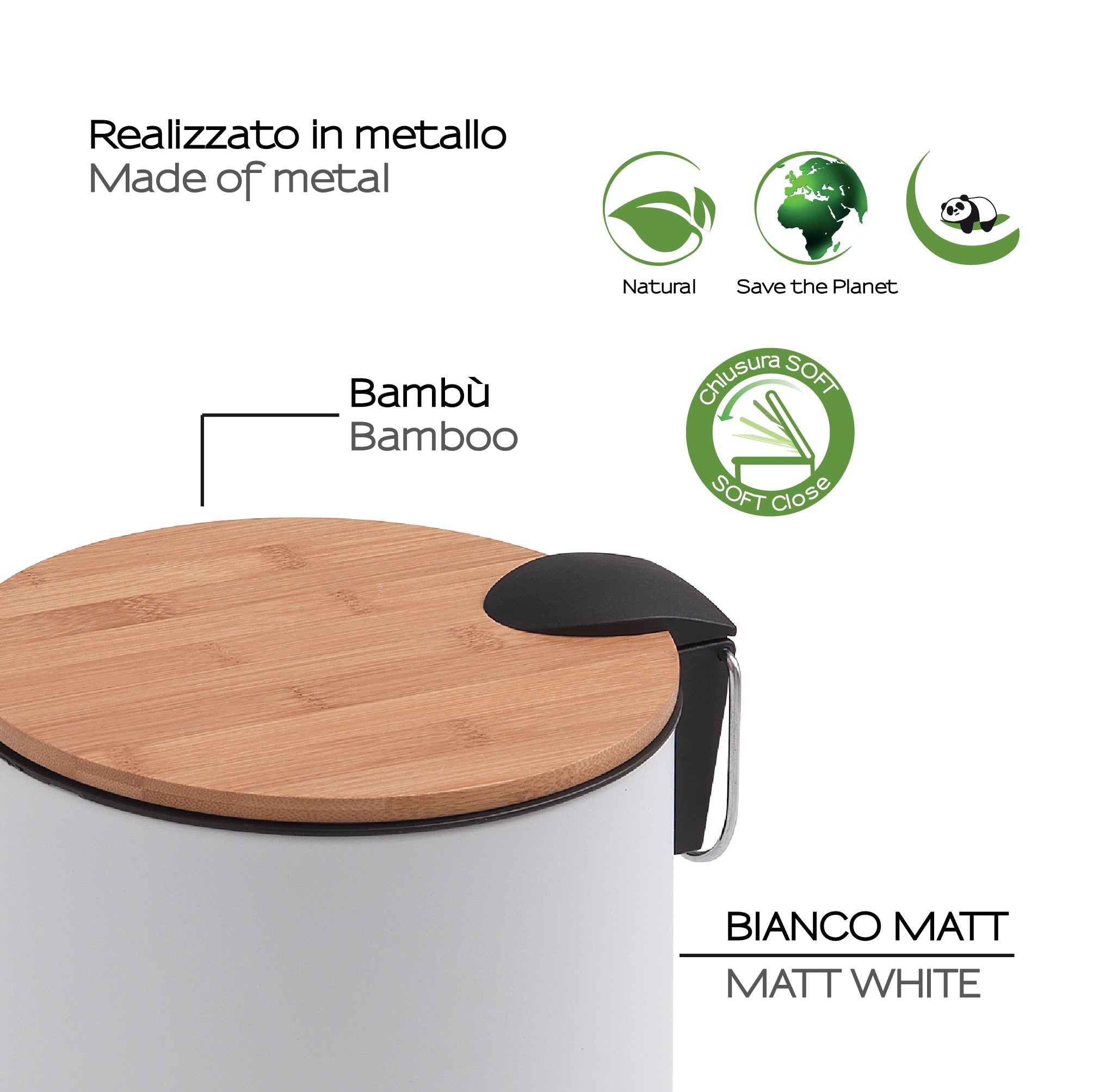  Porta rifiuti 3 litri modello Kenta in bambu'/bianco by CeramicStore | Lo specialista del tuo bagno