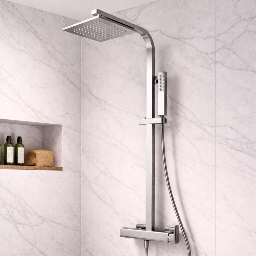 Colonna doccia cromo spazzolato DocciaGo Luxury con soffione e doccetta