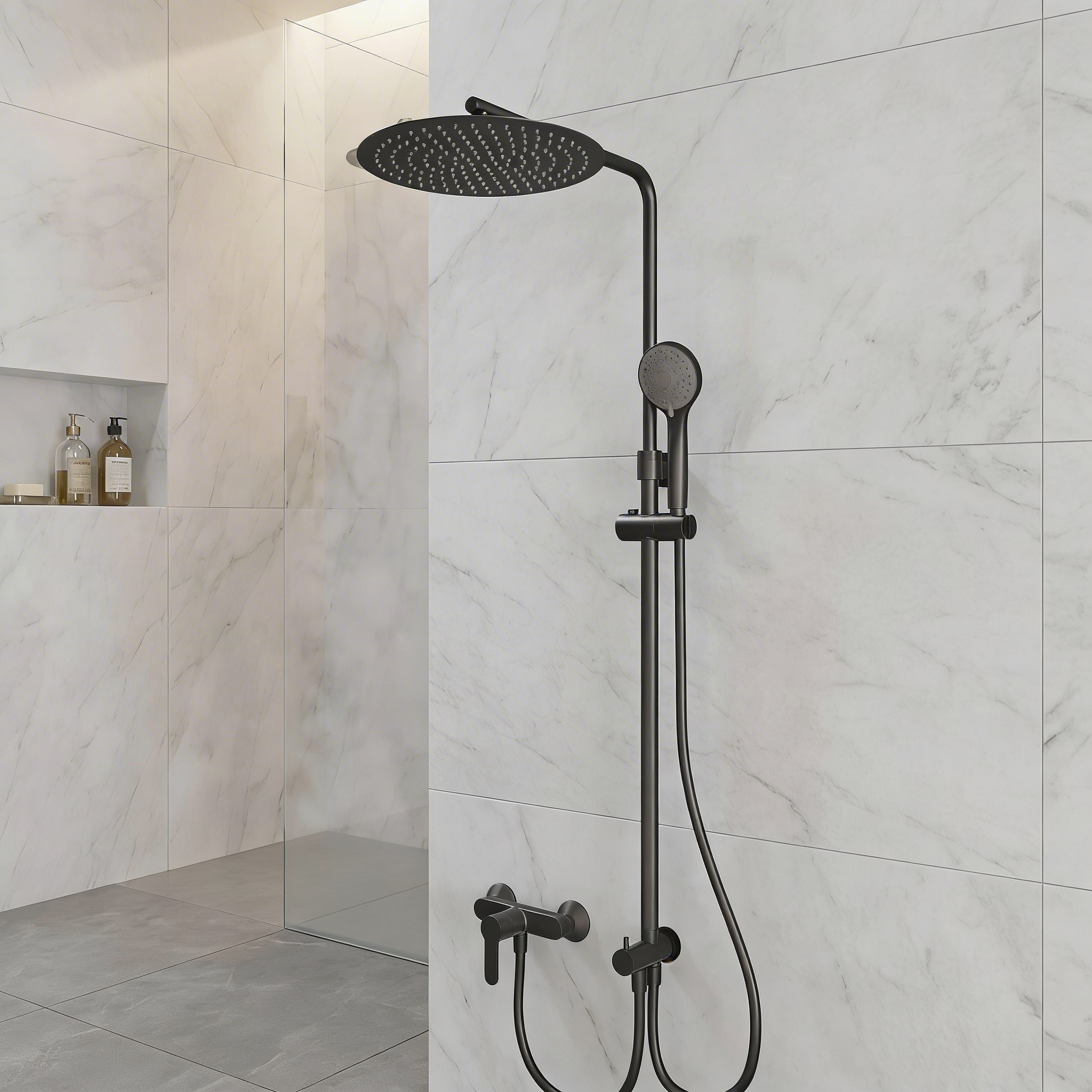 Colonna doccia Spin DocciaGo acciaio inox soffione 30 cm nero opaco