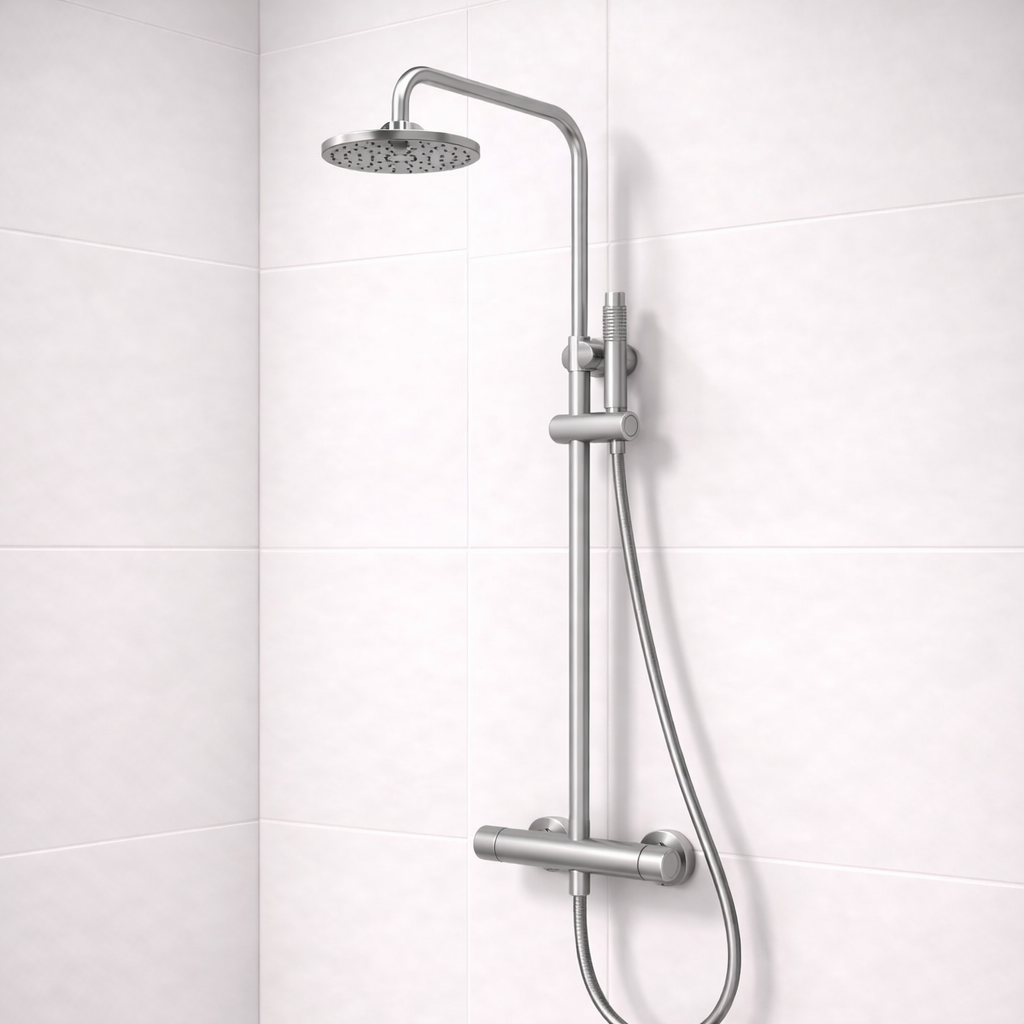 Colonna doccia acciaio con soffione ABS 20 cm e doccetta