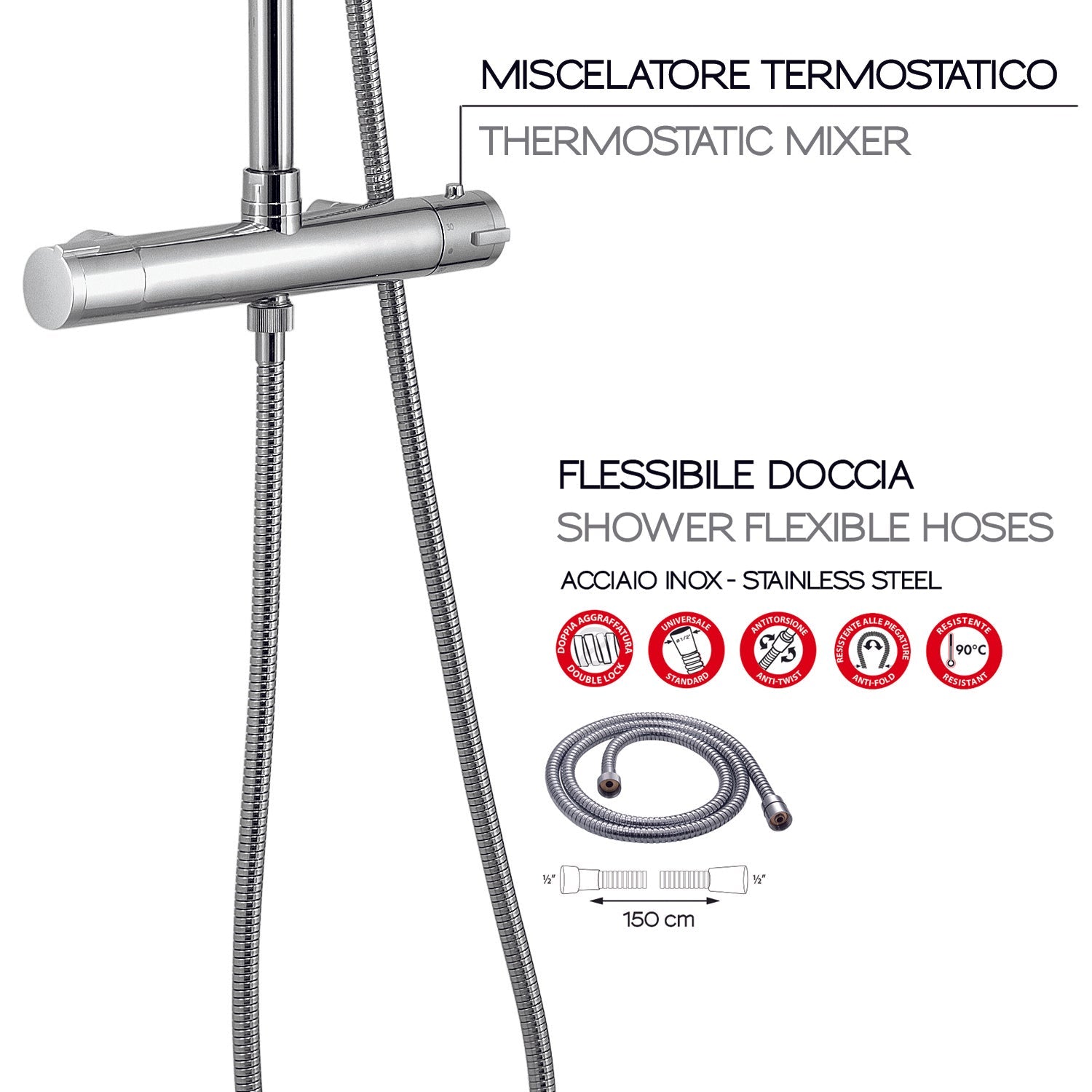  Colonna doccia termostatica con soffione tondo e doccetta 1 getto modello Star Mix 00 di Gedy - Cromato by CeramicStore | Lo specialista del tuo bagno