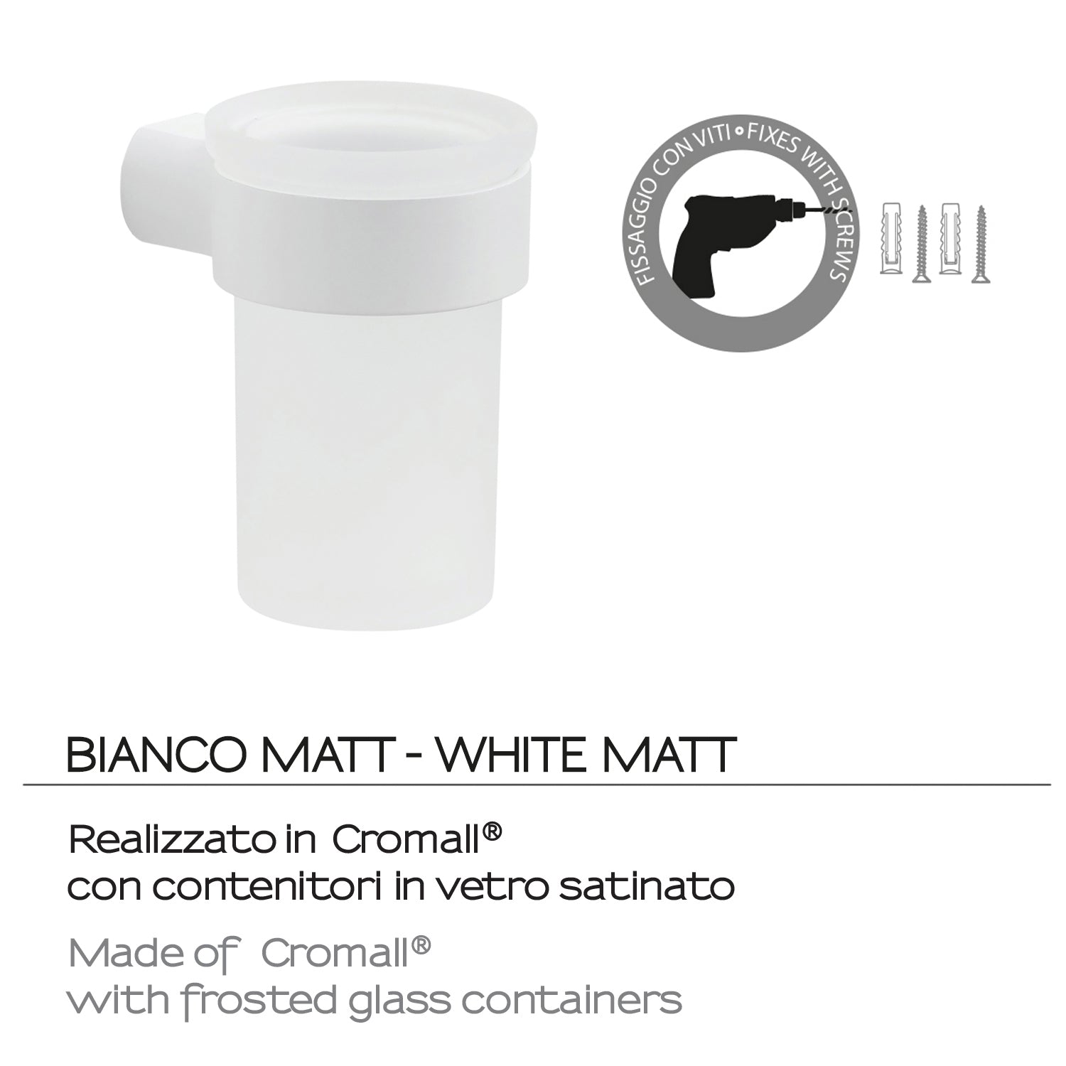  Portaspazzolini a muro in Ottone e Cromall Gedy serie Pirenei - Bianco Matt