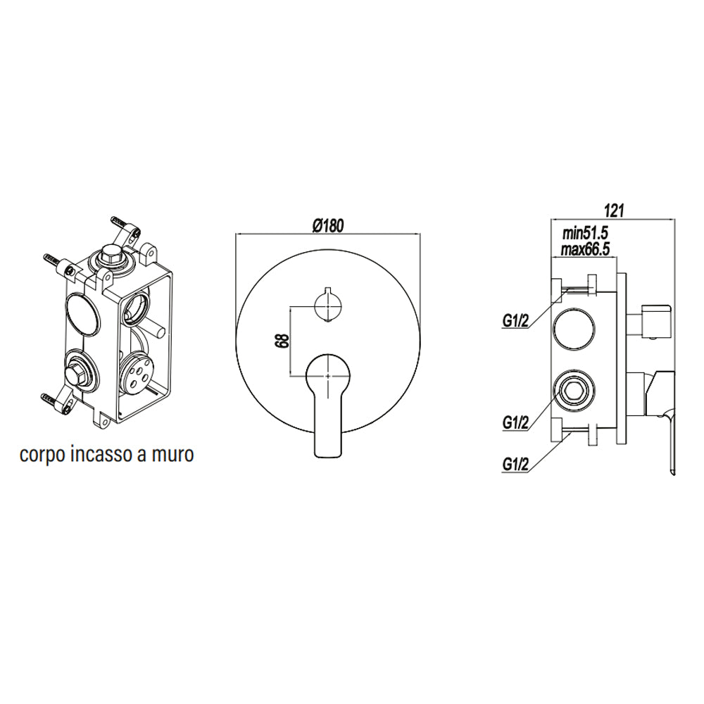 Miscelatore doccia a incasso Rubiflux serie Zea – Cromo 6