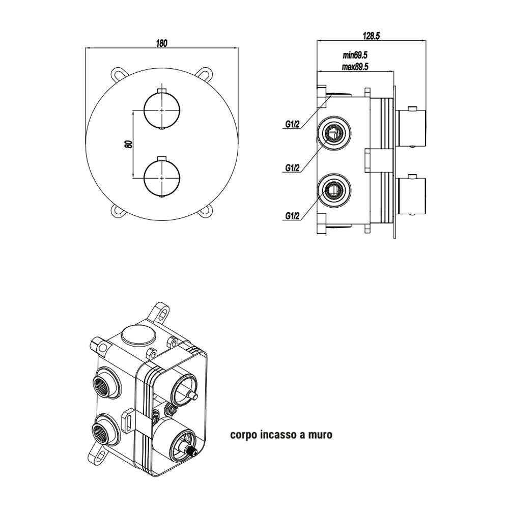Miscelatore doccia a incasso Rubiflux serie Zea – Cromo 7
