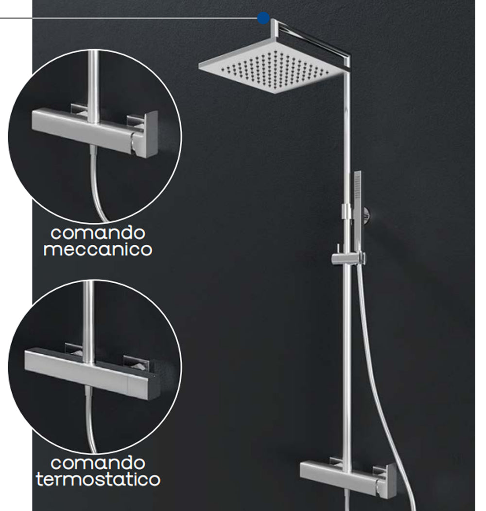 Colonna doccia Four DocciaGo in acciaio meccanica o termostatica - Cromo/Nero opaco 4