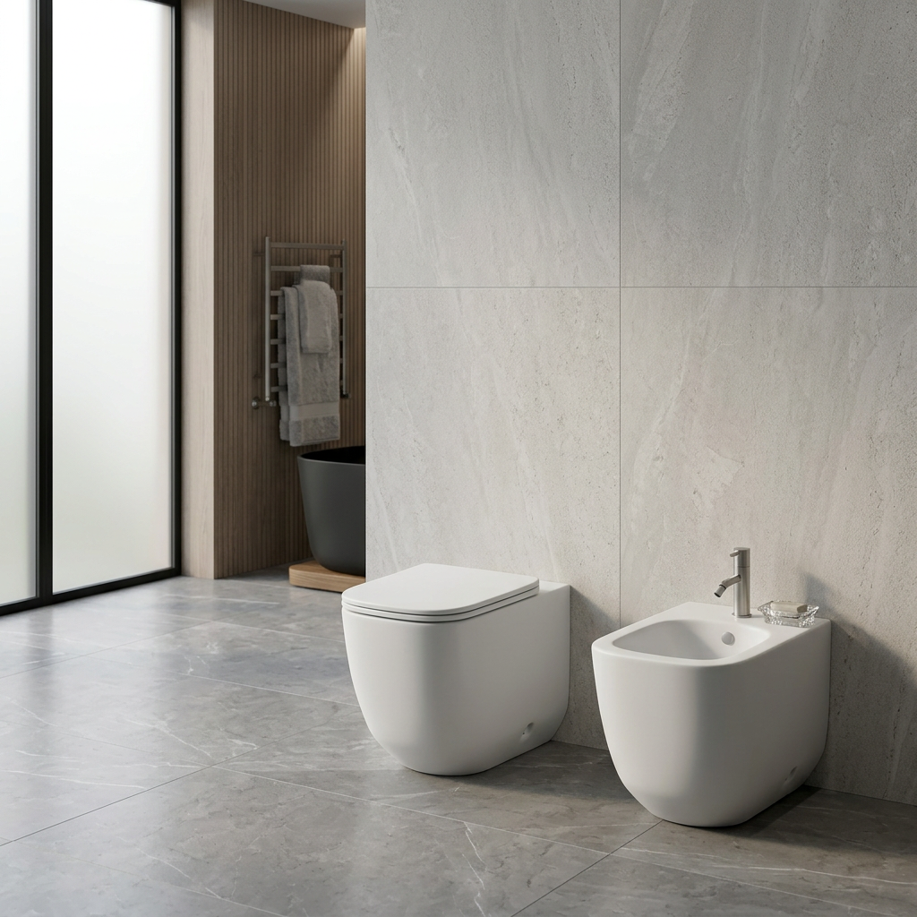 Sanitari filomuro Prime BathCore con scarico a vortice e copriwater soft-close 2