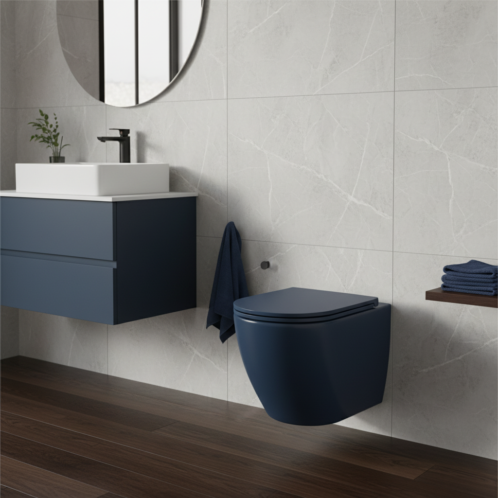 Vaso sospeso rimless BathCore Infinity in ceramica colorata - 53x36,5xH40 cm