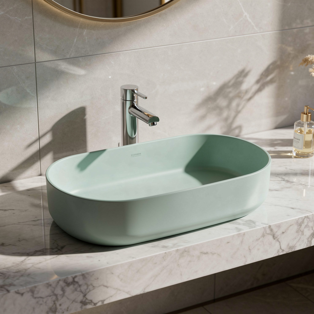 Lavabo da appoggio ovale BathCore Infinity 55x36 cm in ceramica bordo sottile 11