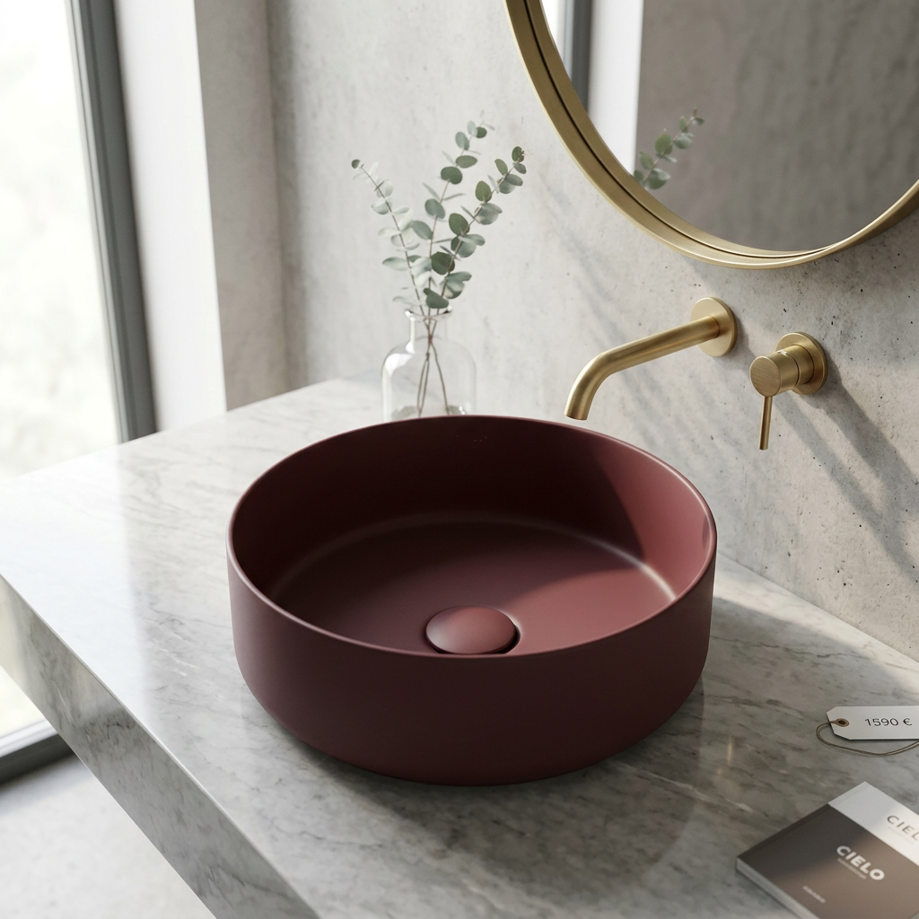 Lavabo d’appoggio rotondo colorato BathCore Infinity Ø36 cm in ceramica bordo sottile 8